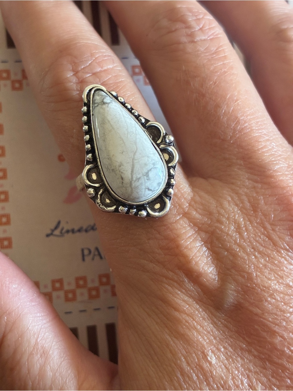925 Silver Howlite Gemstone Vintage Style Ring 9.5